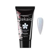 Cargar imagen en el visor de la galería, Zekaio Polygel - Morning Mist - Mini Glitter Holográfico con base transparente y glitter tonos blanco, verde y rosa